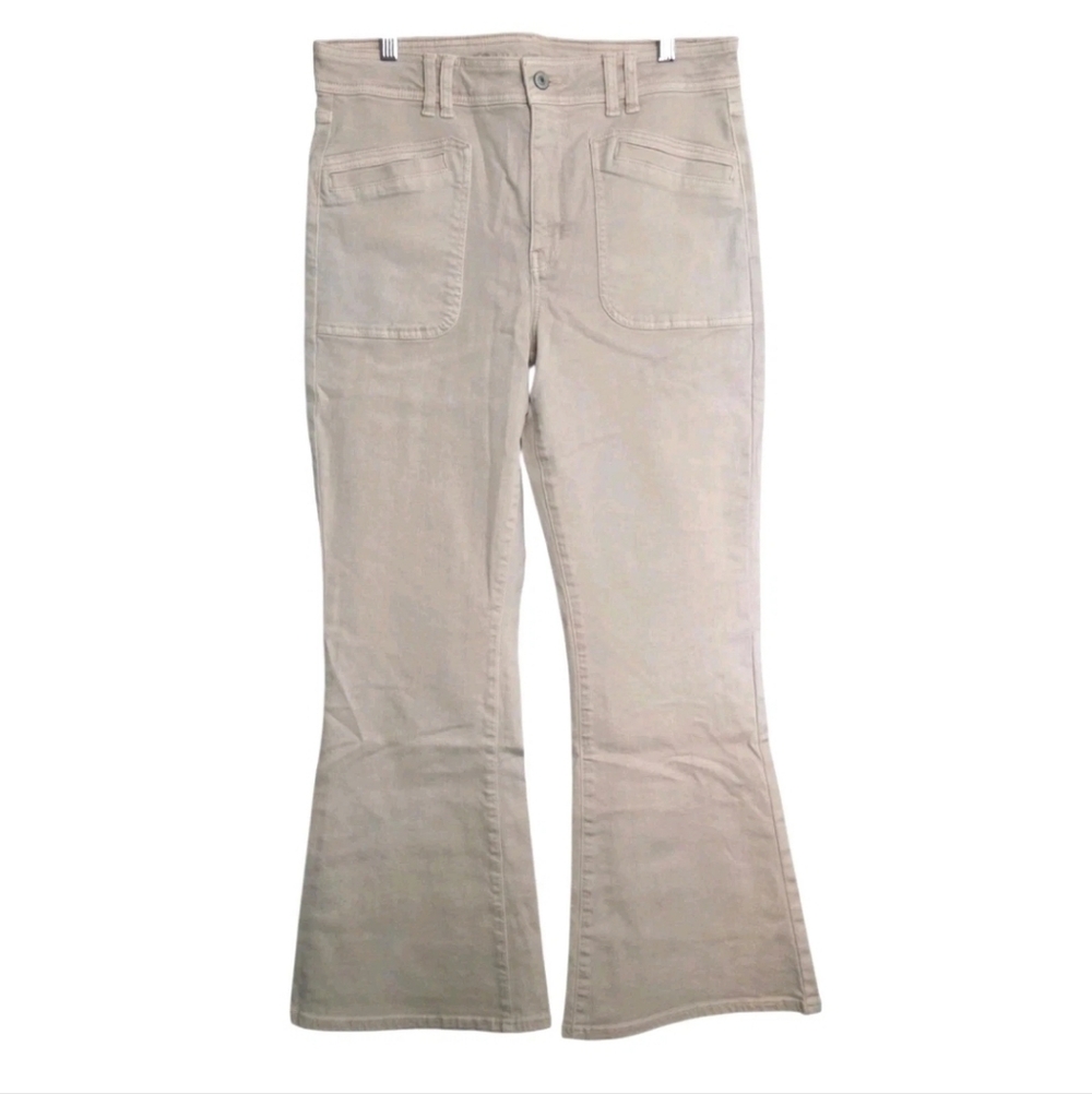 American Eagle Cream Denim Flare Jeans Women's Size 14 Retro Vintage